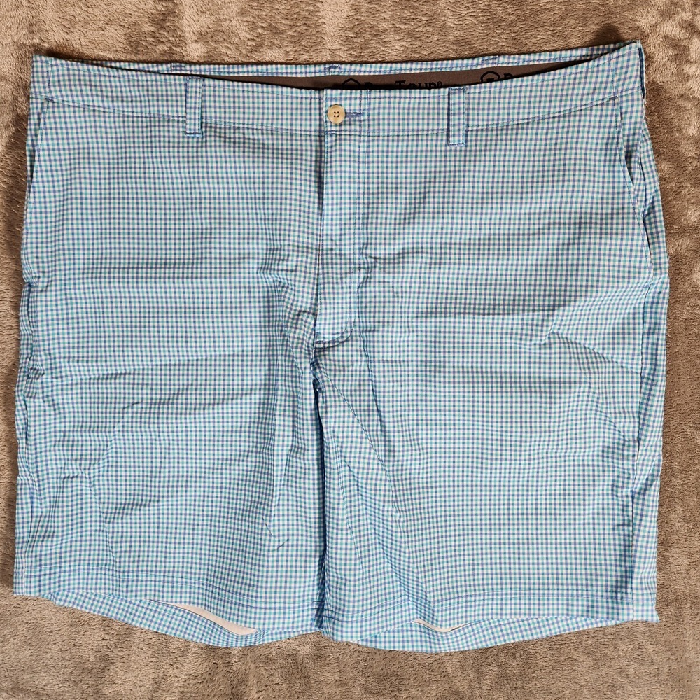ProTour Shorts Men's 42X9 Golf Blue Green Plaid Check‎ Polyester Spandex